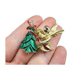 Christmas Tree with Angel  Giusti Signed Vintage Brooch Pin